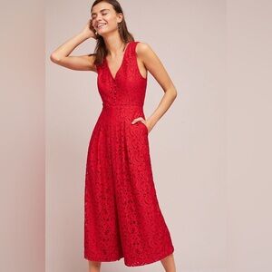 ANTHRO- Moulinette Soeurs Red Sleeveless V-Neck Jumpsuit